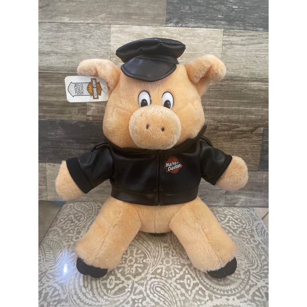 Vintage‎ 1993 Harley Davidson Pig Stuffed Animal Plush Toy with PLeather Jacket